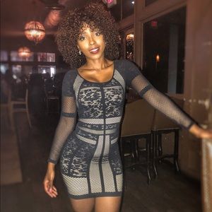 Black long sleeve mesh mini dress